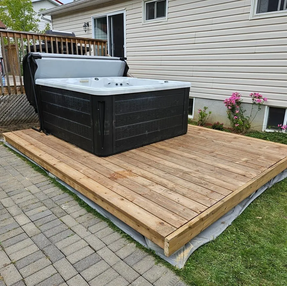 Finished hot tub placement on a deck