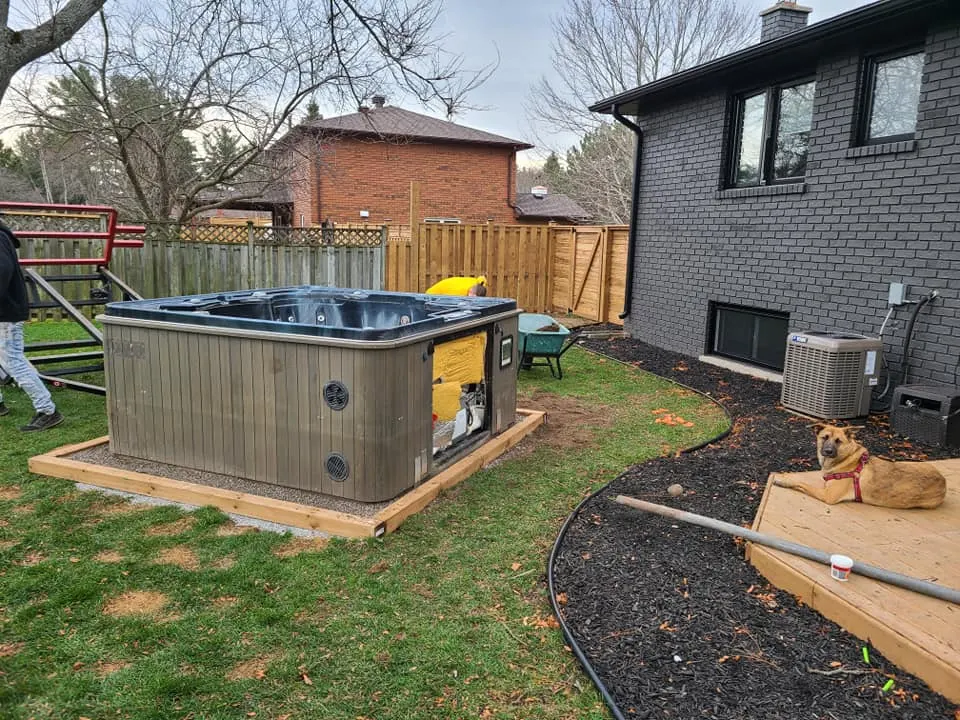 Hot tub placed on a gravel pad