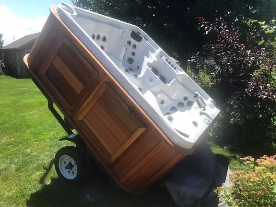 Hot tub tilted on moving equipment